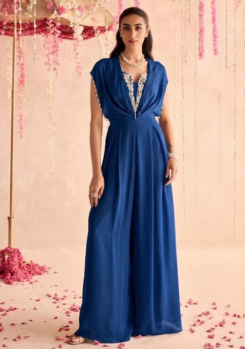 Royal Blue Hand Work Chinon Fusion Set