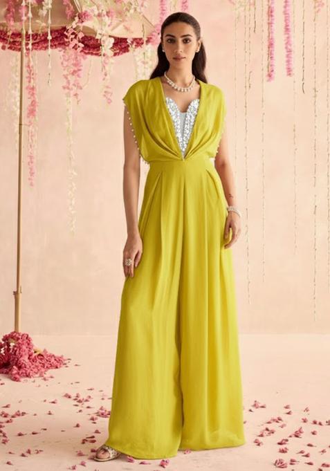 Mustard Hand Work Chinon Fusion Set