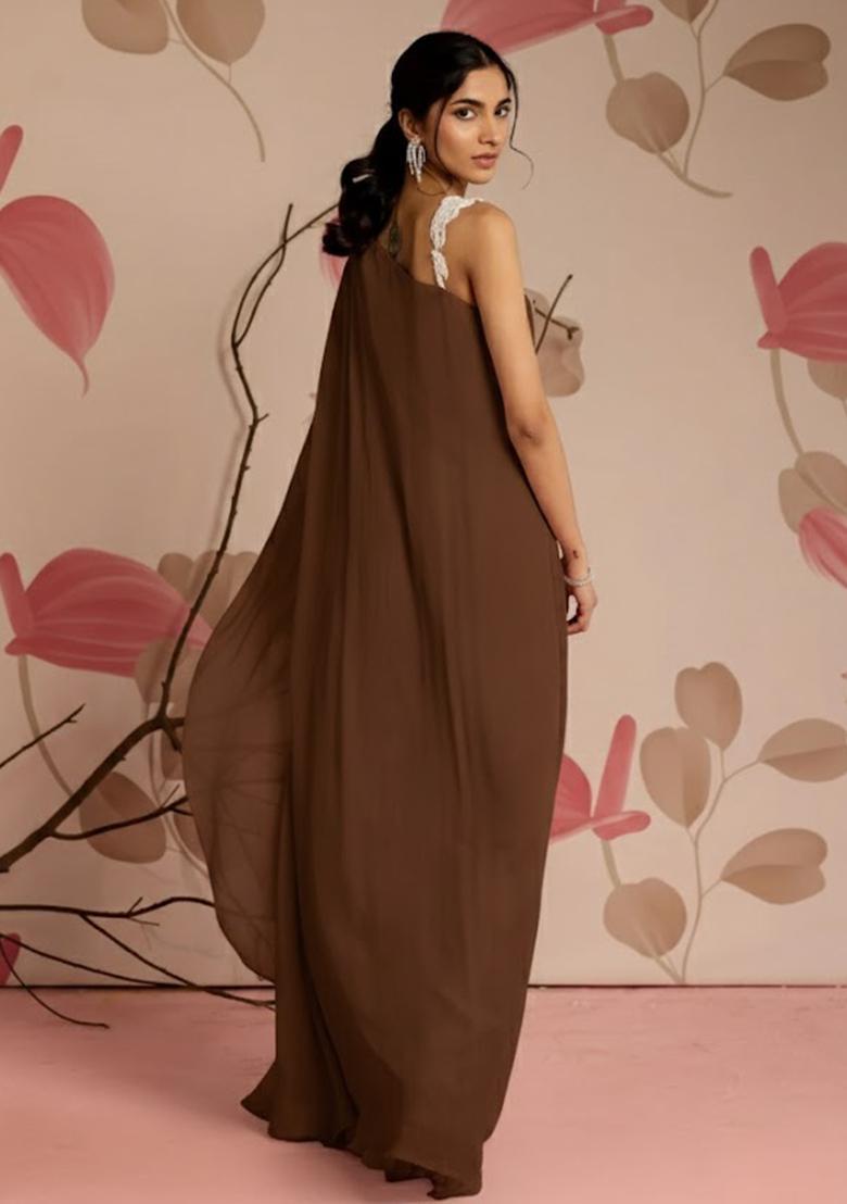 Brown Hand Work Chinon Fusion Set - Indya