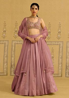 Mauve Hand Work Crepe Lehenga Set
