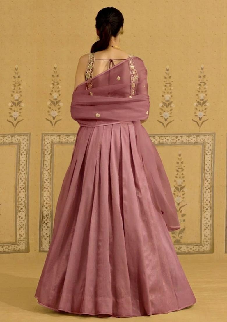 Mauve Hand Work Crepe Lehenga Set - Indya