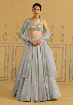 Grey Hand Work Crepe Lehenga Set