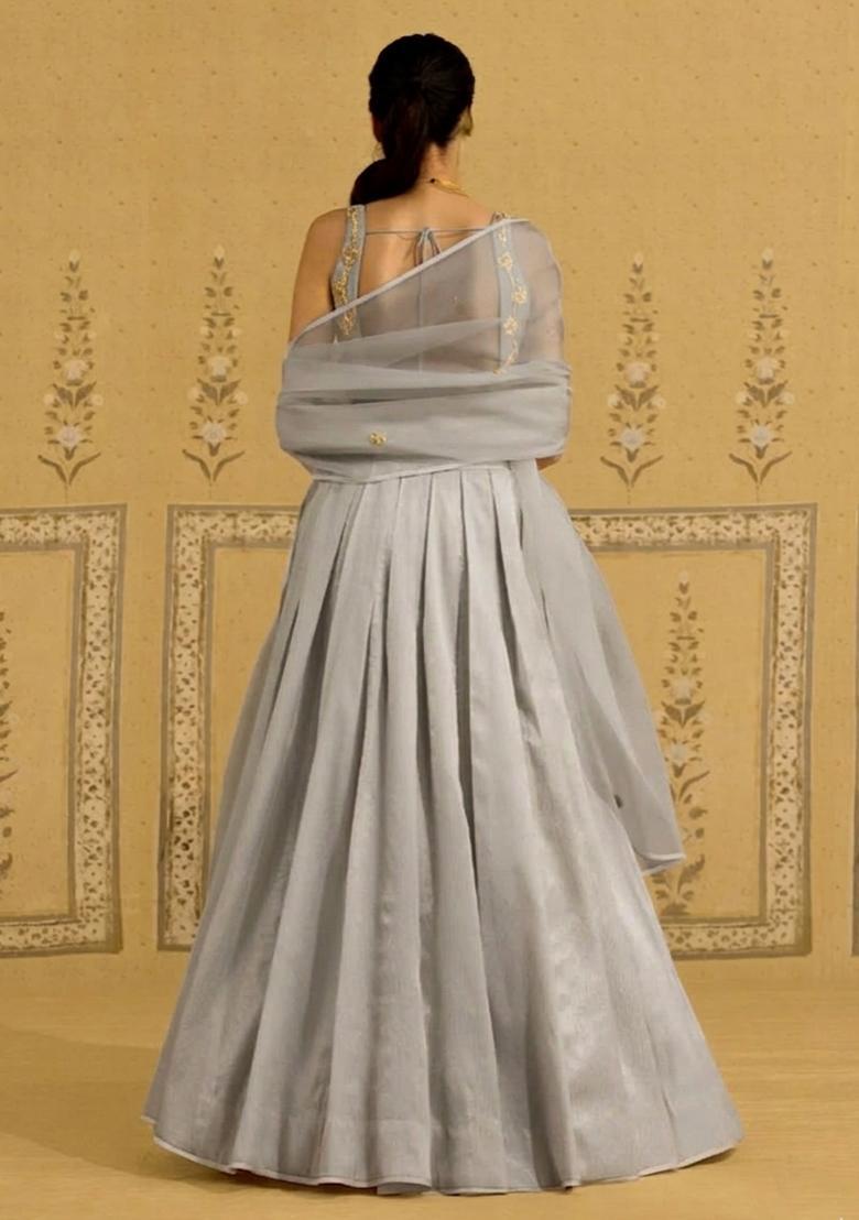 Grey Hand Work Crepe Lehenga Set - Indya