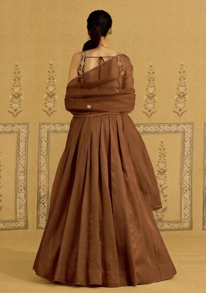 Brown Hand Work Crepe Lehenga Set - Indya