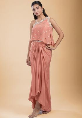 Soft Pink Hand Work Embellished Satin Fusion Set