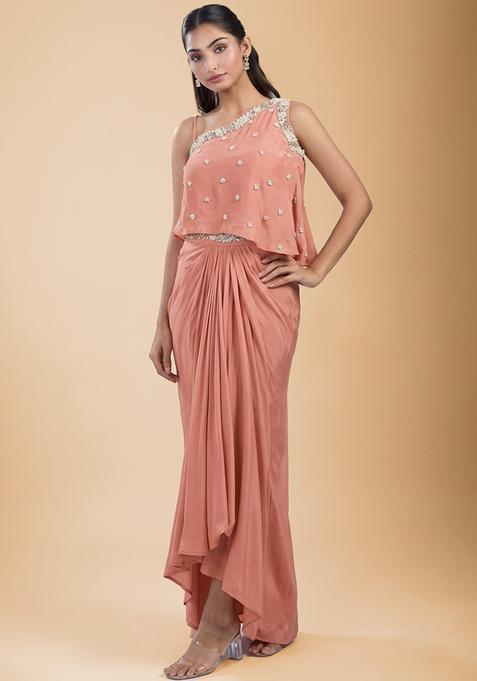Soft Pink Hand Work Embellished Satin Fusion Set