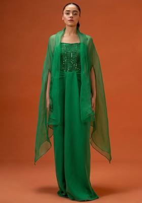 Light Green Hand Work Embellished Crepe Fusion Set