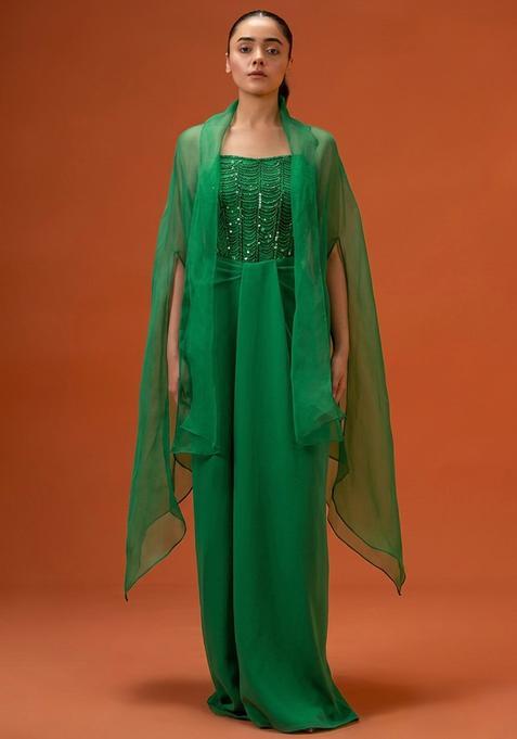 Light Green Hand Work Embellished Crepe Fusion Set