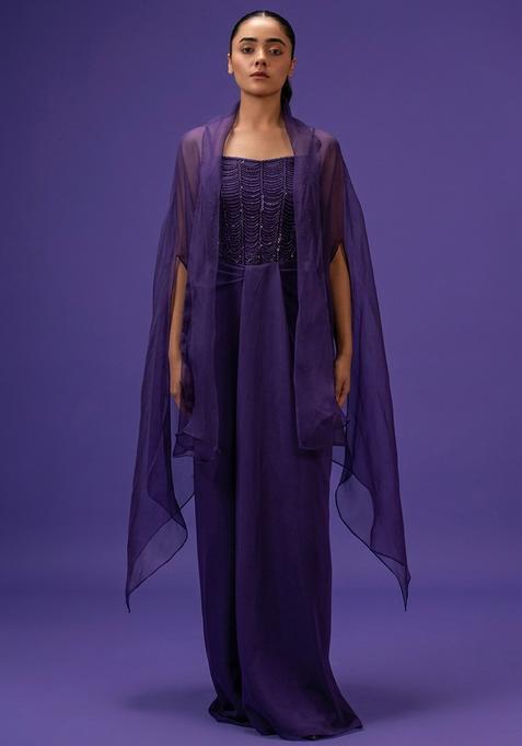 Navy Blue Hand Work Embellished Crepe Fusion Set
