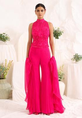 Soft Pink Hand Work Sequin Crepe Fusion Set