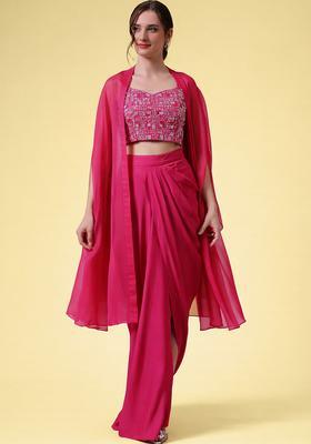 Rose Pink Hand Work Embellished Crepe Fusion Set