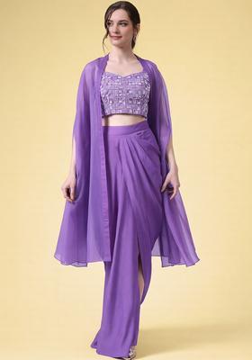 Lilac Hand Work Embellished Crepe Fusion Set