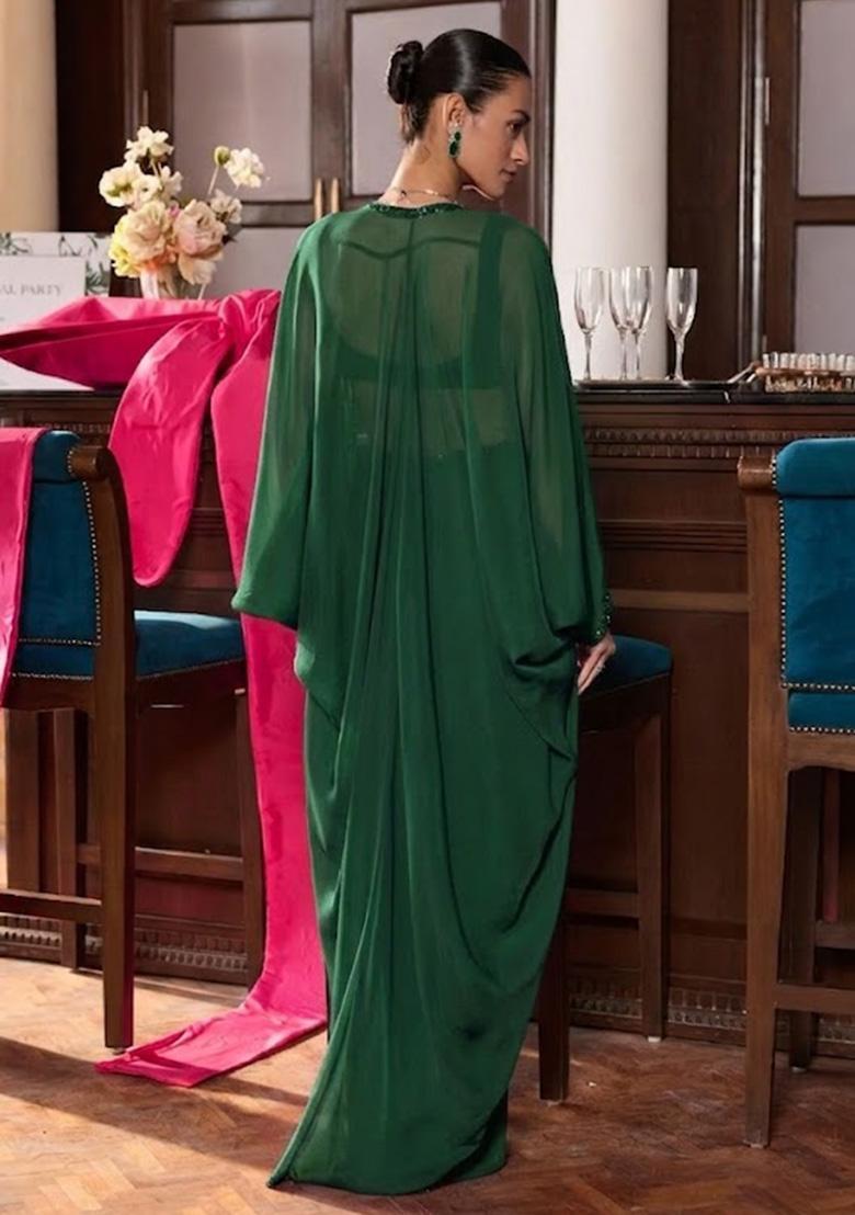 Light Green Hand Work Embellished Georgette Fusion Set - Indya