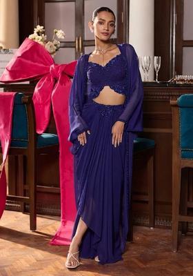 Violet Hand Work Embellished Georgette Fusion Set