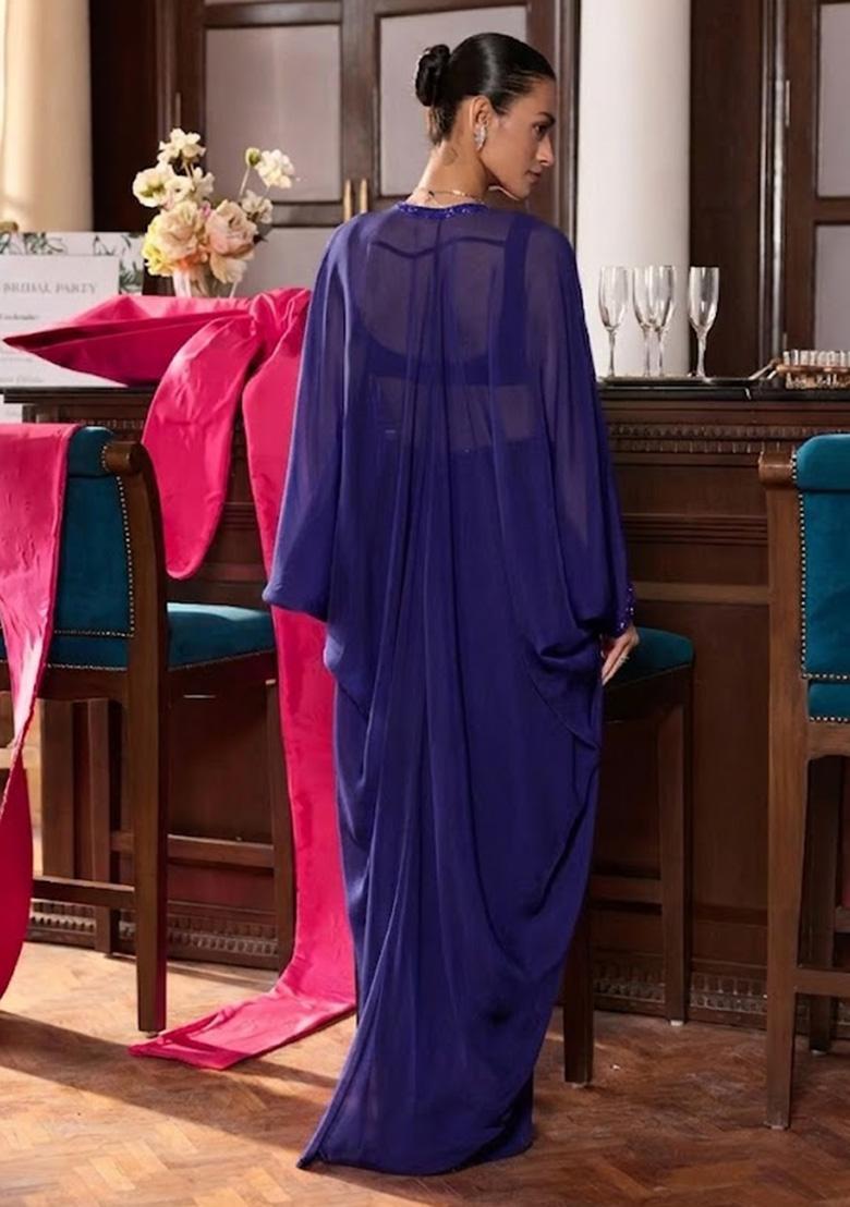 Violet Hand Work Embellished Georgette Fusion Set - Indya