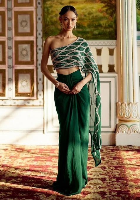 Light Green Hand Work Embroidered Chinon Fusion Set