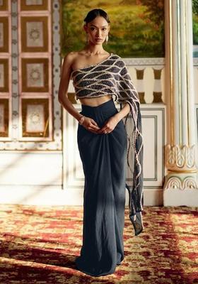 Grey Hand Work Embroidered Chinon Fusion Set