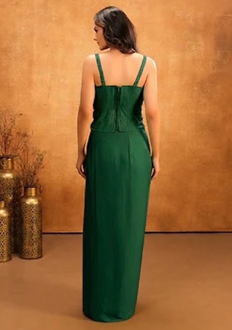 Light Green Hand Work Embellished Crepe Fusion Set - Indya