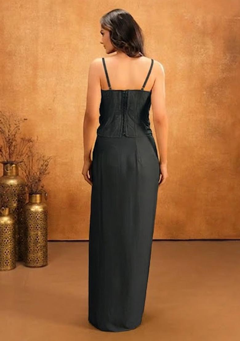 Grey Hand Work Embellished Crepe Fusion Set - Indya