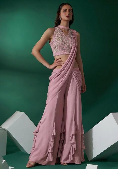 Soft Pink Hand Work Embellished Chinon Fusion Set