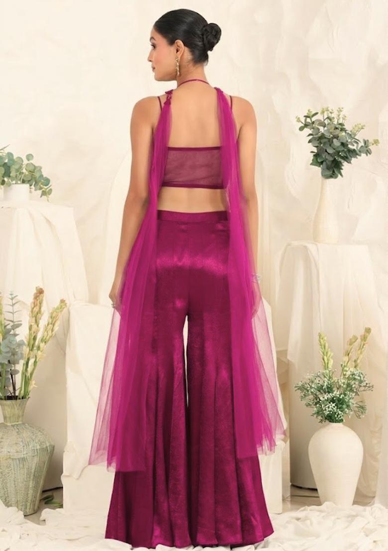 Soft Pink Hand Work Sequin Satin Fusion Set - Indya