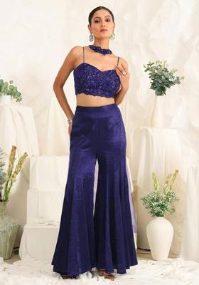 Violet Hand Work Sequin Satin Fusion Set