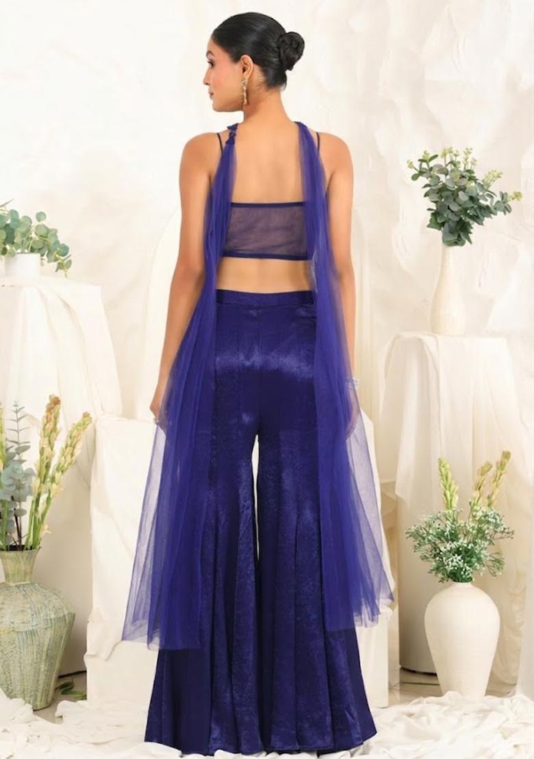 Violet Hand Work Sequin Satin Fusion Set - Indya