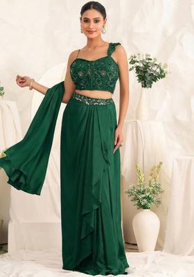Light Green Hand Work Sequin Crepe Fusion Set