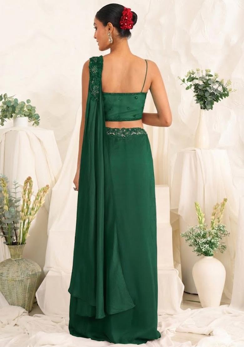 Light Green Hand Work Sequin Crepe Fusion Set - Indya