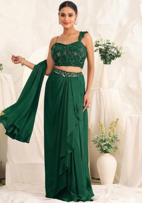 Light Green Hand Work Sequin Crepe Fusion Set