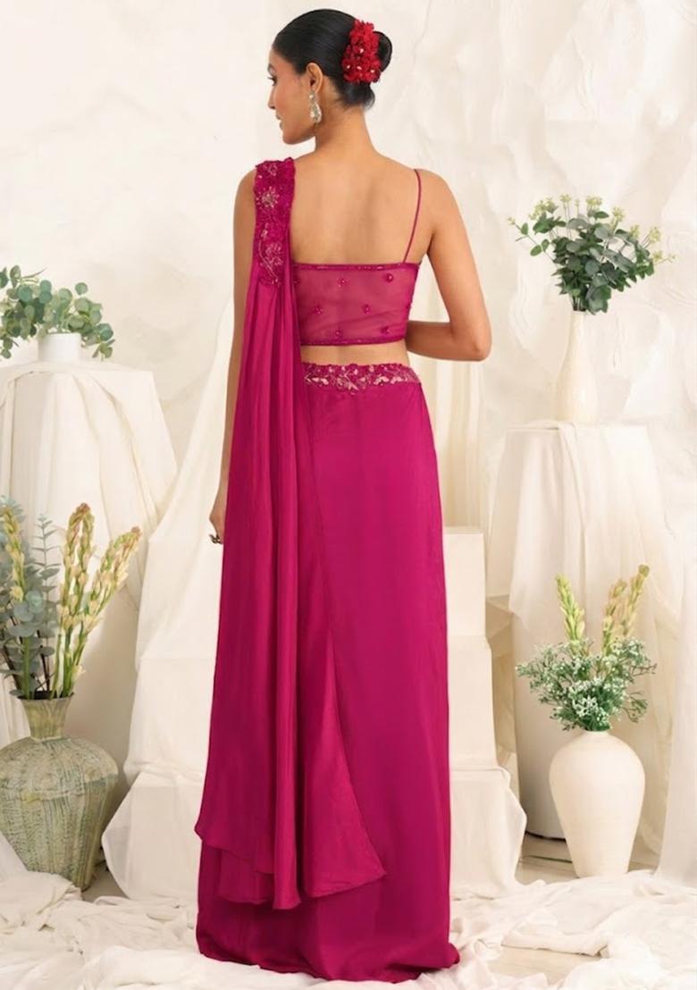 Soft Pink Hand Work Sequin Crepe Fusion Set - Indya