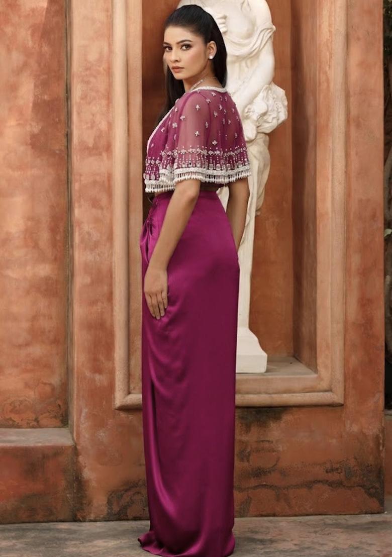 Soft Pink Hand Work Embellished Satin Fusion Set - Indya