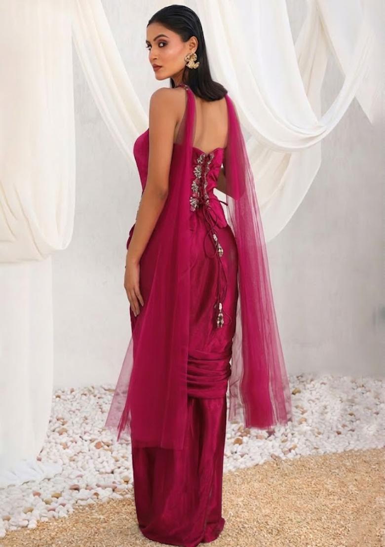 Soft Pink Hand Work Sequin Crepe Fusion Set - Indya