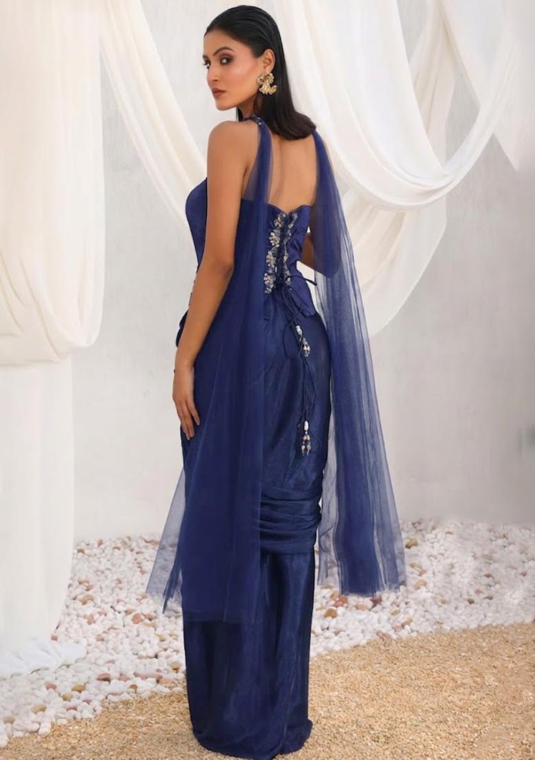 Violet Hand Work Sequin Crepe Fusion Set - Indya
