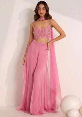 Soft Pink Hand Work Embellished Silk Blend Fusion Set