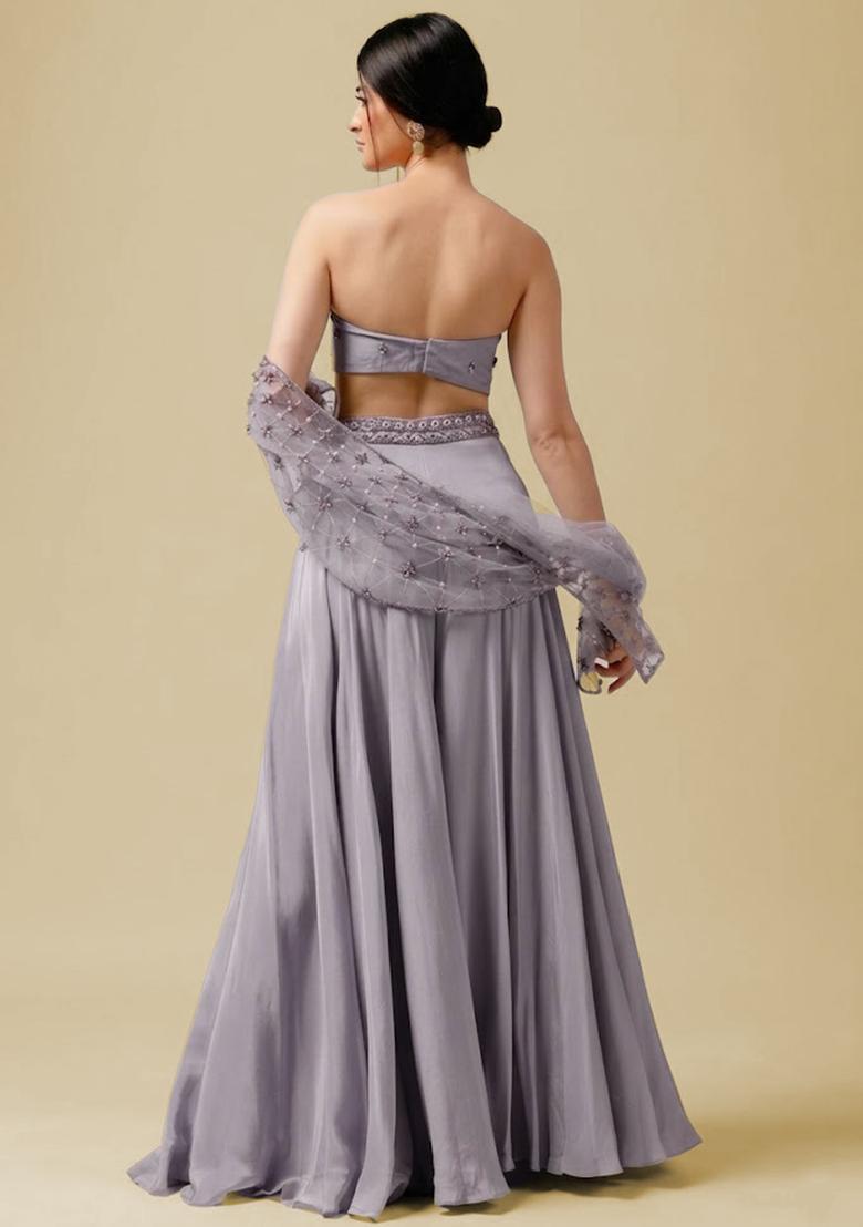 Grey Hand Work Embellished Crepe Fusion Set - Indya