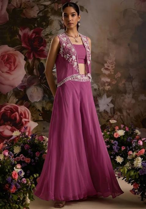 Soft Pink Hand Work Embellished Chinon Fusion Set