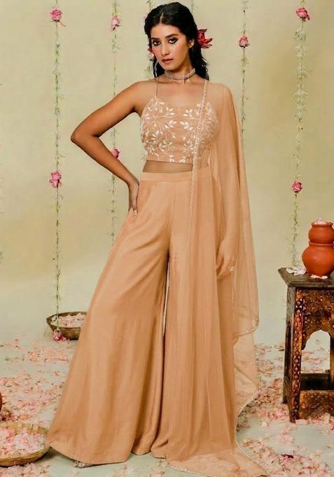 Light Yellow Hand Work Embellished Crepe Fusion Set