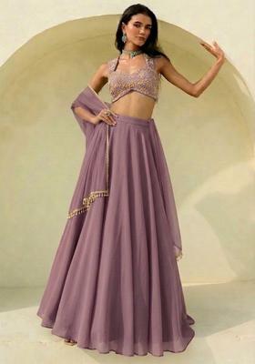 Mauve Hand Work Embroidered Georgette Lehenga Set
