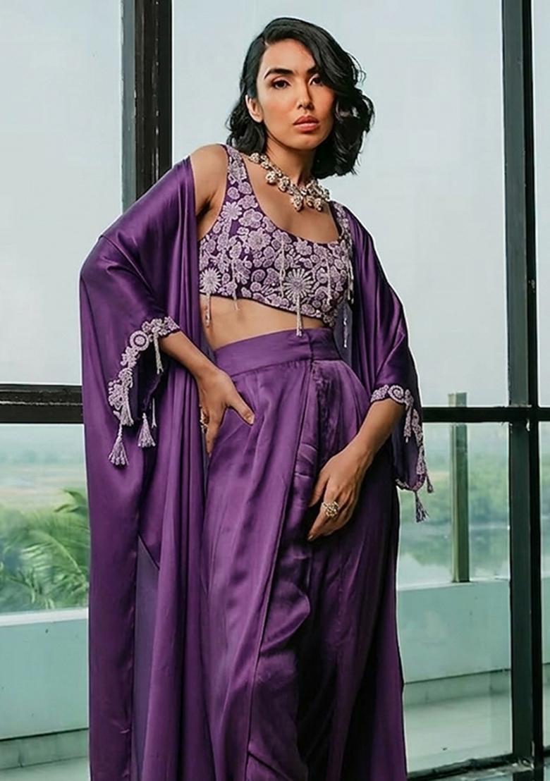 Purple Hand Work Embellished Fusion Set - Indya