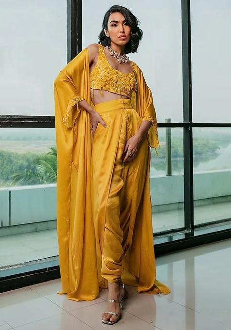 Bright Yellow Hand Work Embellished Fusion Set
