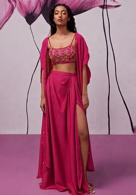 Bright Pink Hand Work Embroidered Fusion Set