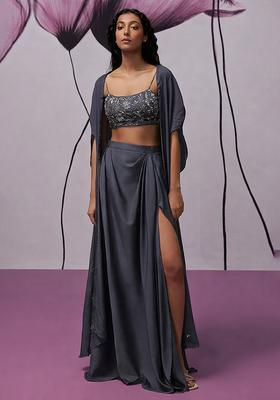 Dark Purple Hand Work Embroidered Fusion Set