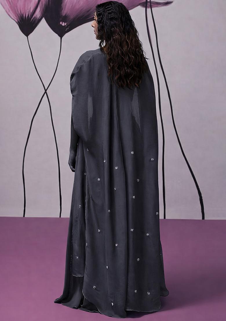 Dark Purple Hand Work Embroidered Fusion Set - Indya