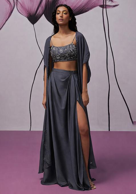 Dark Purple Hand Work Embroidered Fusion Set
