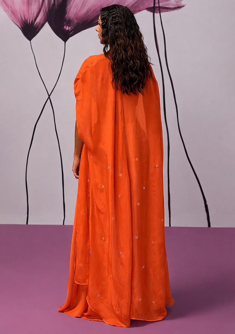 Bright Red Hand Work Embroidered Fusion Set - Indya