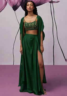 Green Hand Work Embroidered Fusion Set