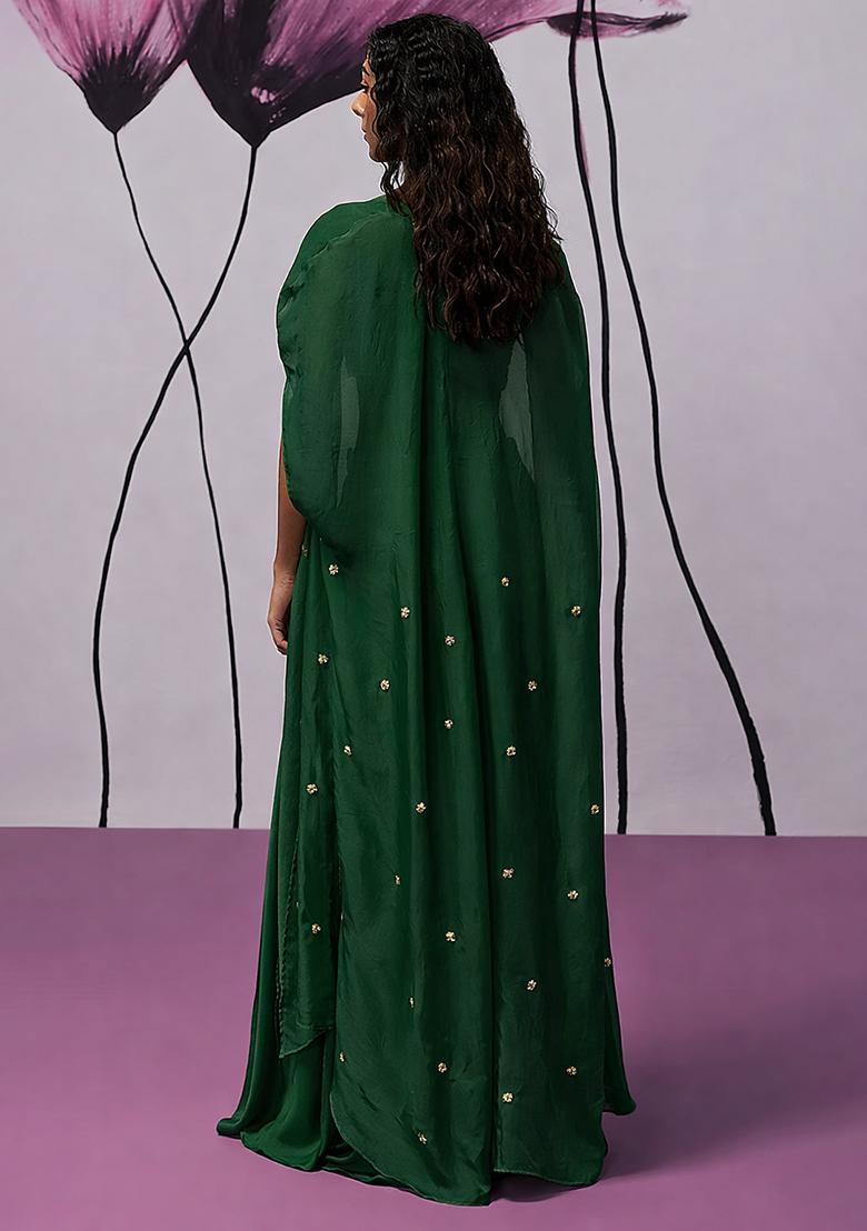 Green Hand Work Embroidered Fusion Set - Indya