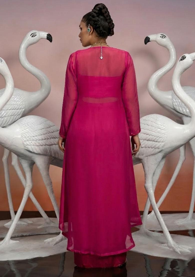 Pink Hand Work Embellished Fusion Set - Indya