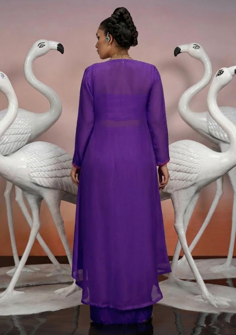 Purple Hand Work Embellished Fusion Set - Indya